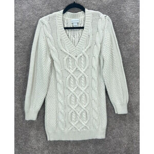 Soft Surroundings Sweater Womens Medium Ivory Cable Knit Silk Angora Blend Tunic